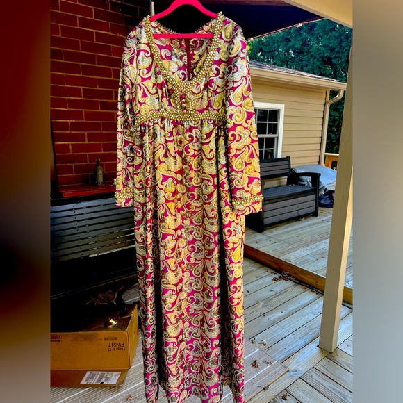 joan leslie kasper Dresses & Skirts - Vintage 1970s Joan Leslie Kasper Tapestry Beaded  Maxi Dress Small/medium